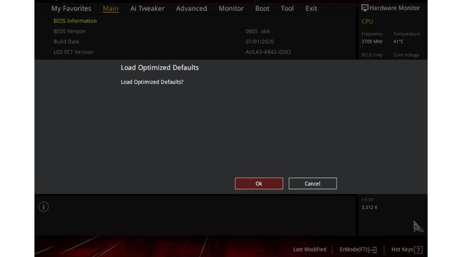 Asus BIOS Default Settings
